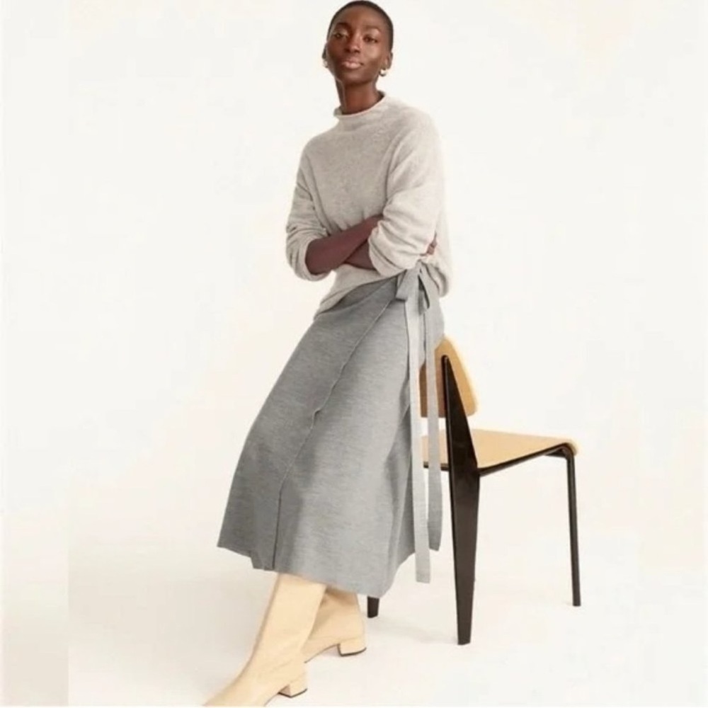 J. Crew Two-tone Merino Wool Wrap Skirt Heathered Gray NWT Womens Size L